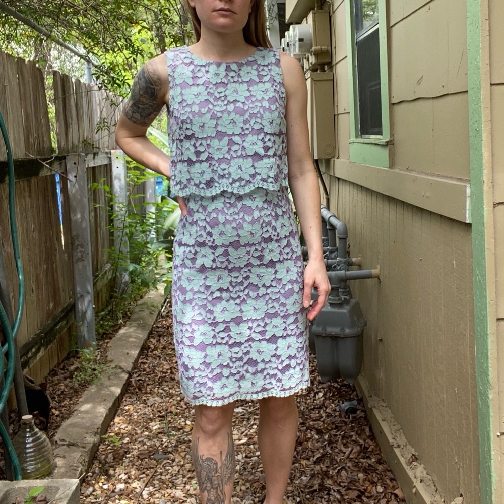 Pastel Purple & Blue Lace Overlay Dress NWT